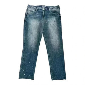 Democracy Flex-ellent Raw Hem Cropped Jeans Medium Wash Pearl Accents Women’s 10